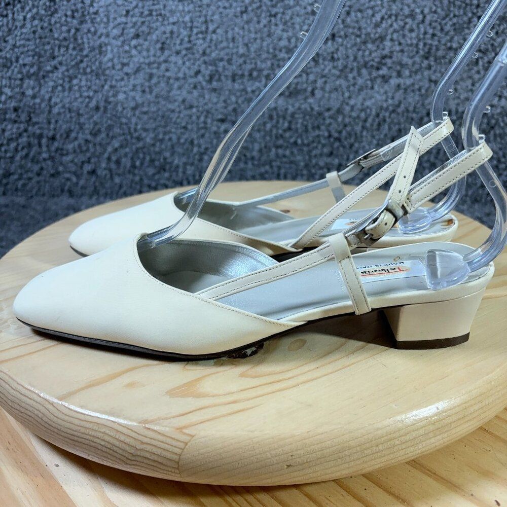 Talbots Slingback Heels Womens Size 7 Bone Leather Square Toe Pump Made in Italy